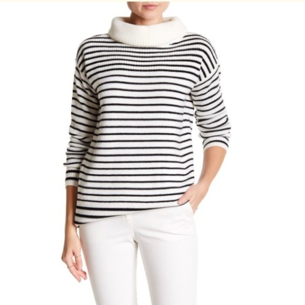ATM Anthony Thomas Melillo Roll-Neck Cozy Sweater 100% Merino Wool Striped XS